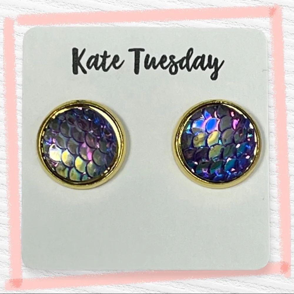 5/$20‎ round purple mermaid earrings
